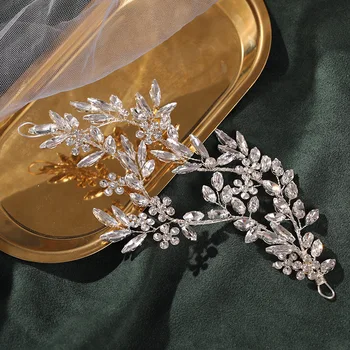 Лоза за коса с кристали Елегантна сватбена прическа Бижута за коса във формата на листа за партита