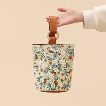 Чанта кофа с цветен модел в ретро стил, модни холщовые чанта за съхранение с горната дръжка, чанта за обяд